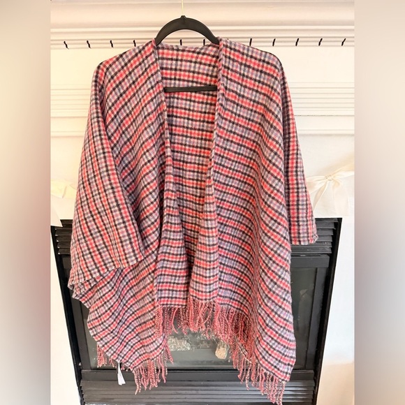 Talbots Jackets & Blazers - Talbots Multicolor Plaid Soft wool pincho Knit Scarf - Blue, Pink, Cream
